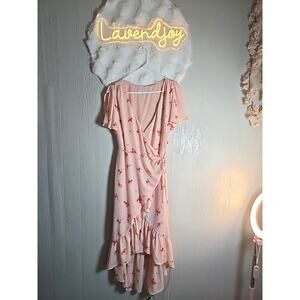 Chelsea28 Pink Midi Ruffle Wrap Dress Womens Large Feminine Cottage Coquette